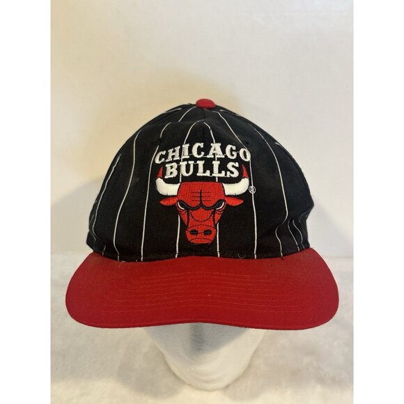 Chicago Bulls Vintage Red Black Pin Striped Starter Snapback Hat Youth Size - Picture 1 of 7